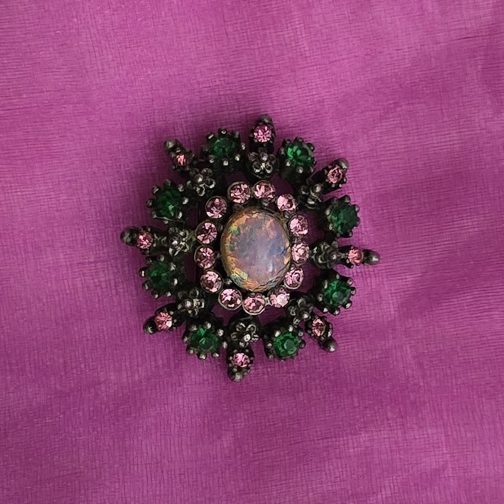 Elegant Green and Pink Brooch